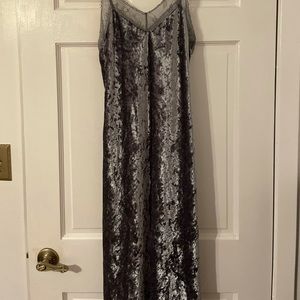 Very cute gray velvet maxi dress with slit on side